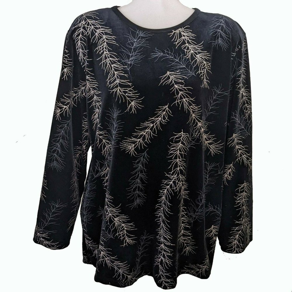 Vintage Felicity Black Velvet Silver Glitter Women's Size XL Tunic Top